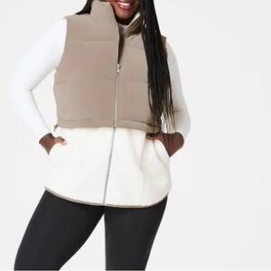 SPANX Tan and Cream mixed media vest detachable